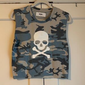 SOULCYCLE Camo Skull Tank Top - Gray and Blue